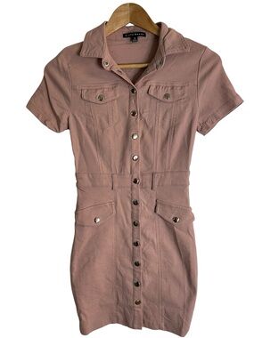 Haute Monde Dusty Rose snap Front Short Sleeve Dress Size Small retro bodycon